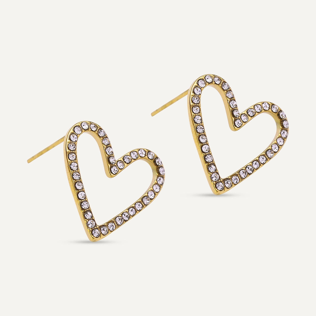 D&X London Vibes 18K Gold Plated Stainless Steel Diamante Outline Heart Stud Earrings