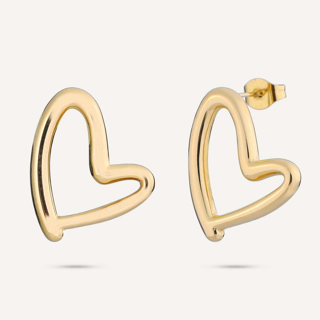 D&X London Vibes 18K Gold Plated Stainless Steel Outline Heart Earrings Post Earrings
