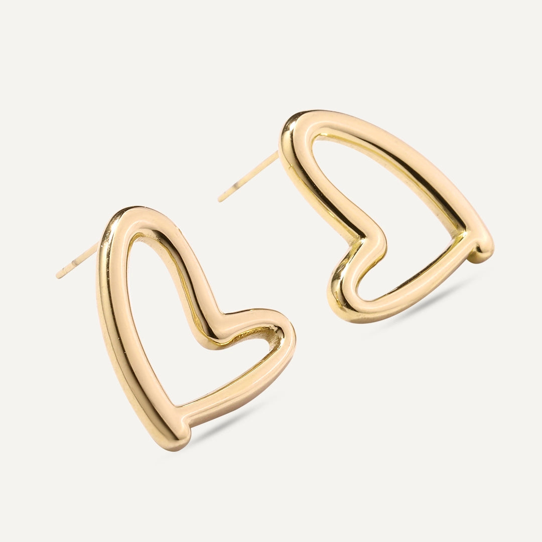 D&X London Vibes 18K Gold Plated Stainless Steel Outline Heart Earrings Post Earrings