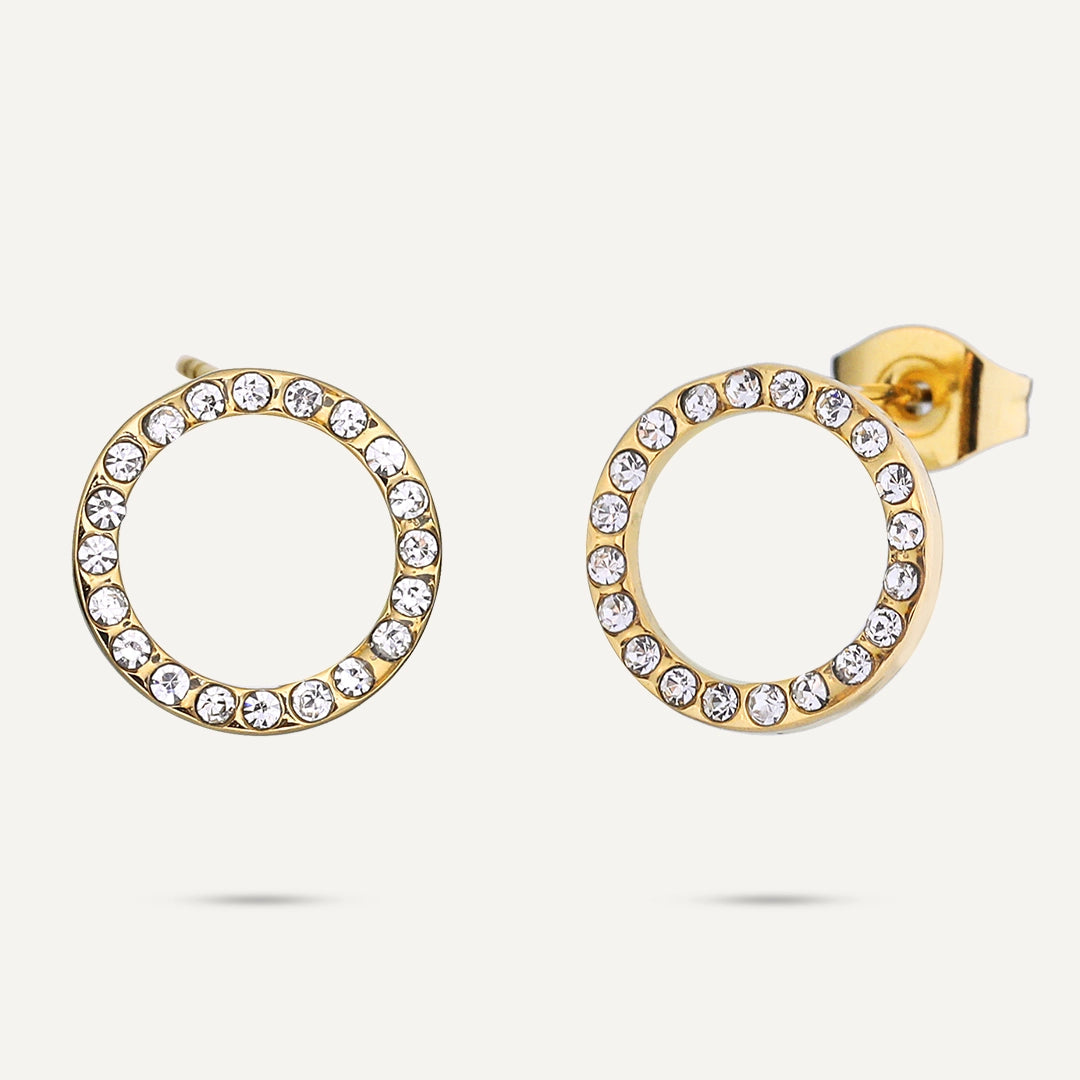 D&X London Vibes 18K Gold Plated Stainless Steel Diamante Circle Stud Earrings