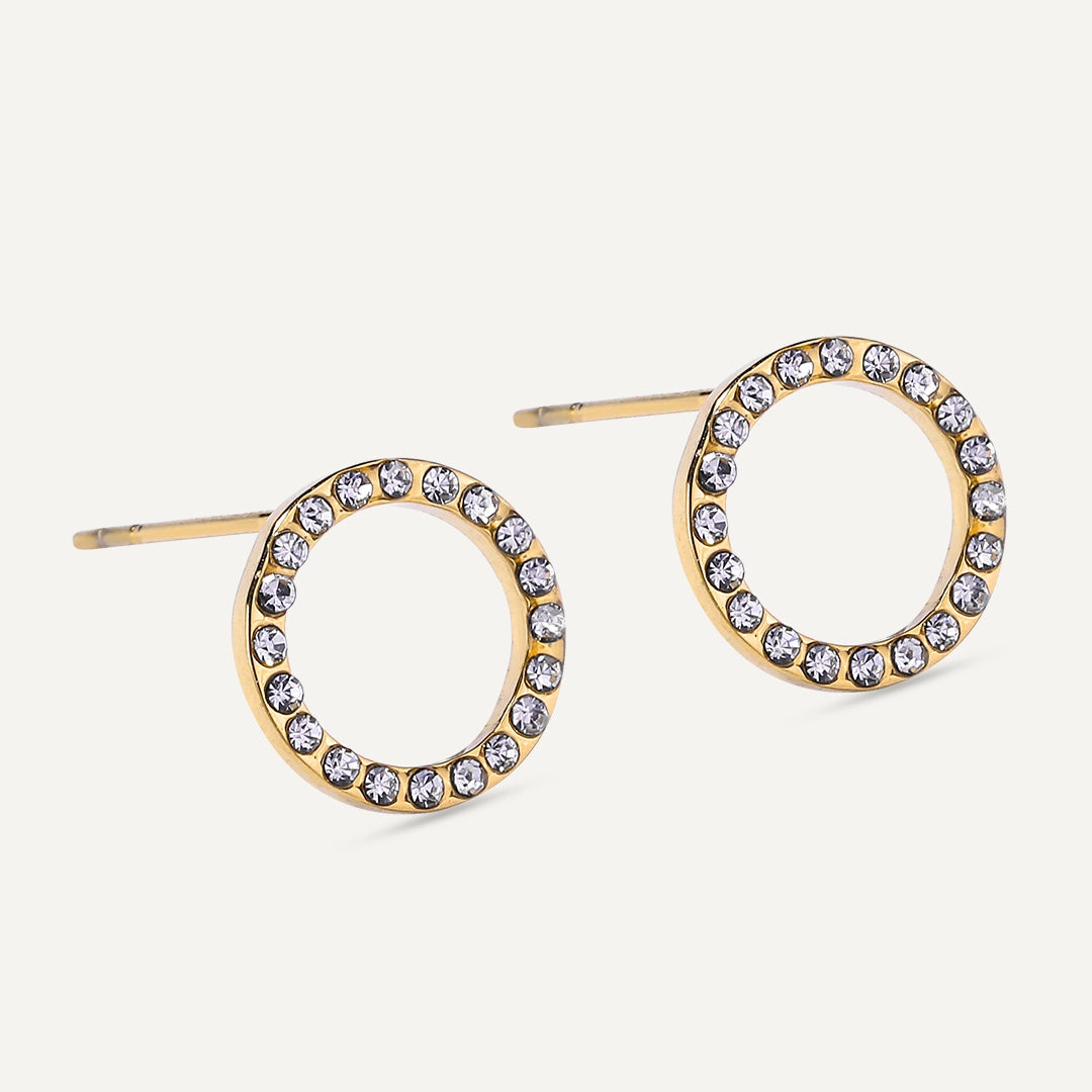 D&X London Vibes 18K Gold Plated Stainless Steel Diamante Circle Stud Earrings