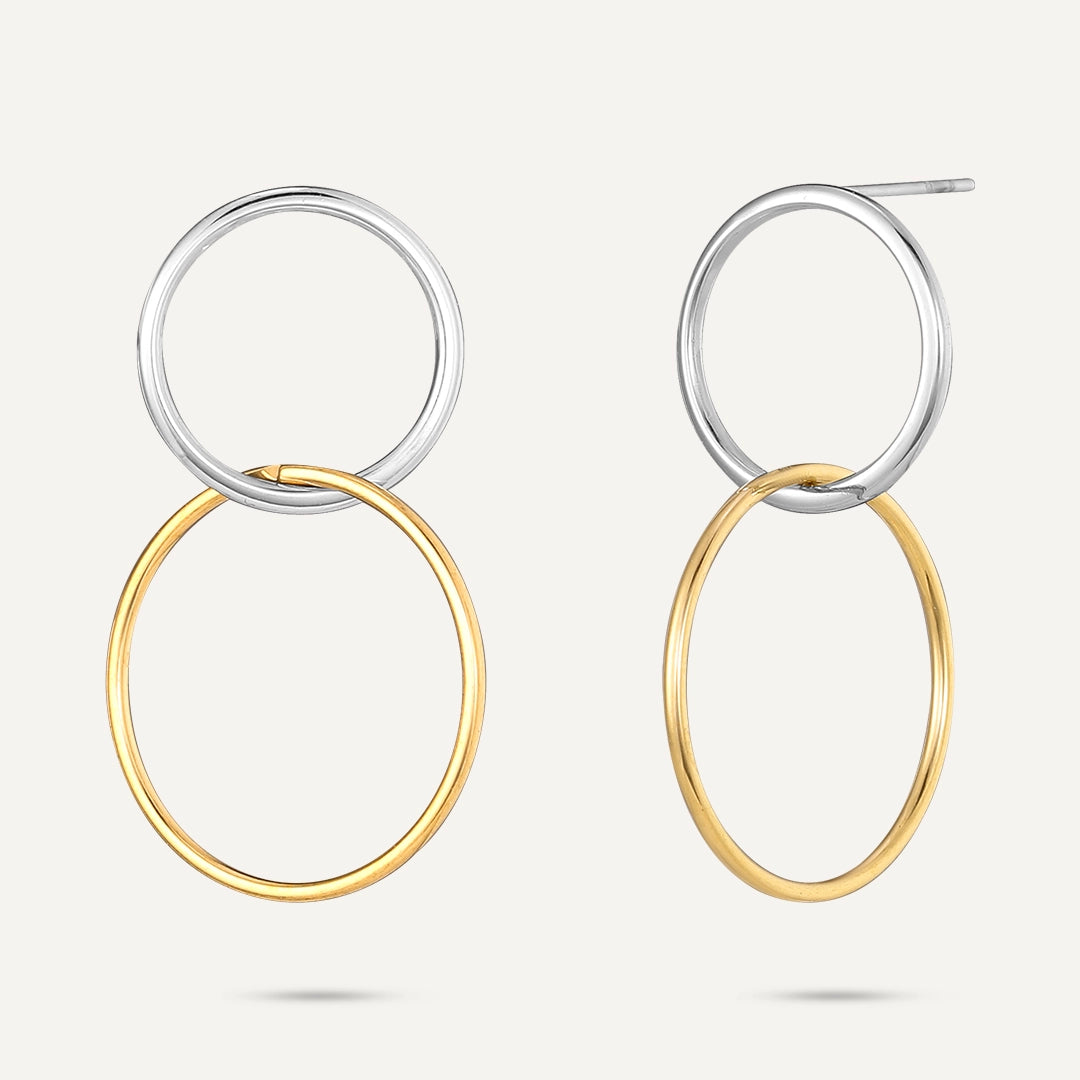 D&X London Silver & Gold Link Hoop Stud Earrings