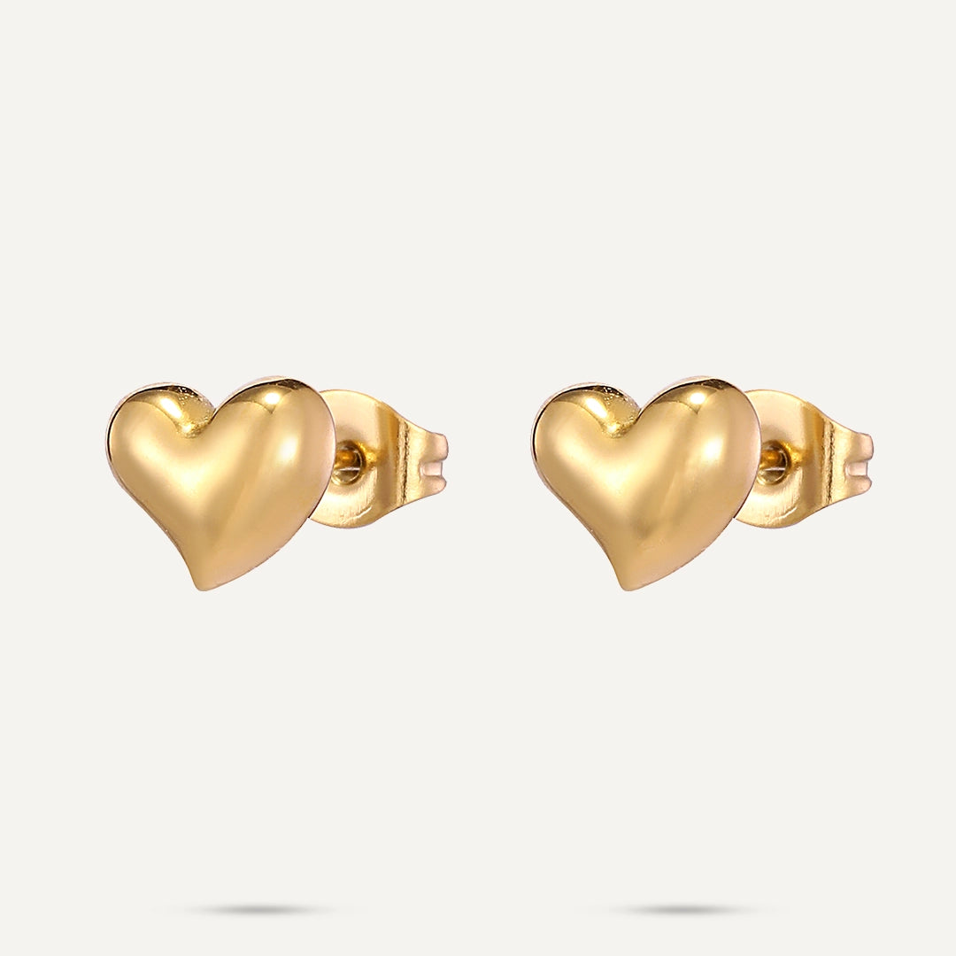 D&X London Vibes Puffed Heart Stud Earrings 18K Gold-Plated