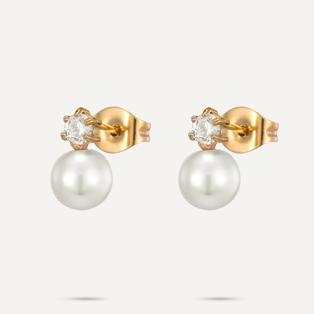 D&X London Vibes Pearl & Crystal Stud Earrings 18K Gold-Plated