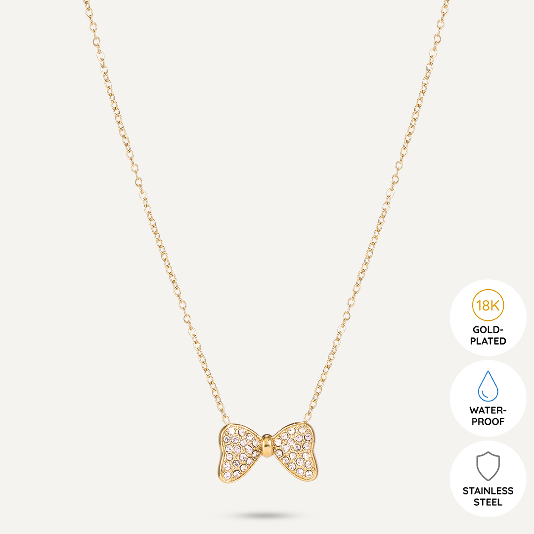 D&X London Vibes 18K Gold Plated Stainless Steel Diamante Bow Clasp Necklace