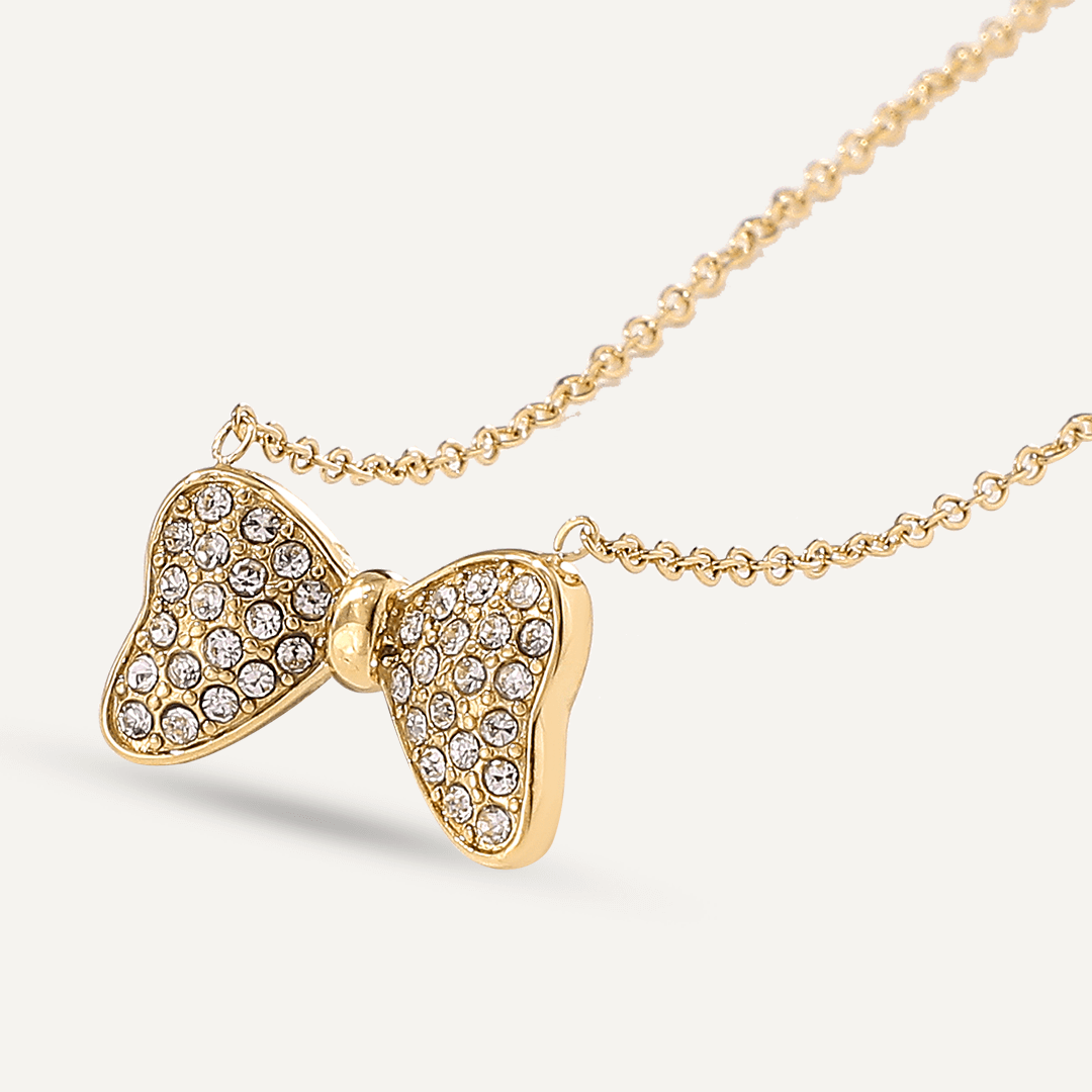 D&X London Vibes 18K Gold Plated Stainless Steel Diamante Bow Clasp Necklace