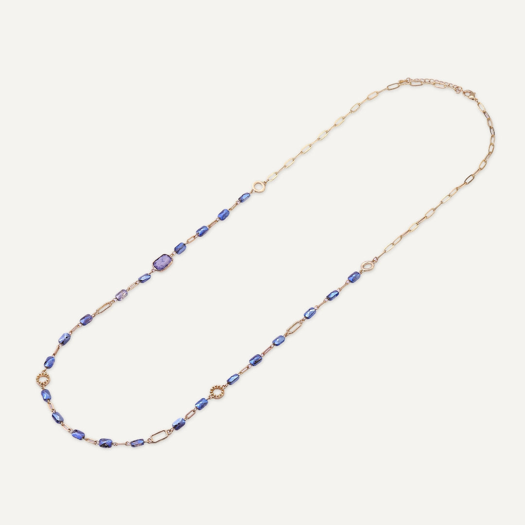 D&X London Long Beaded Necklace with Blue Mixed Beads