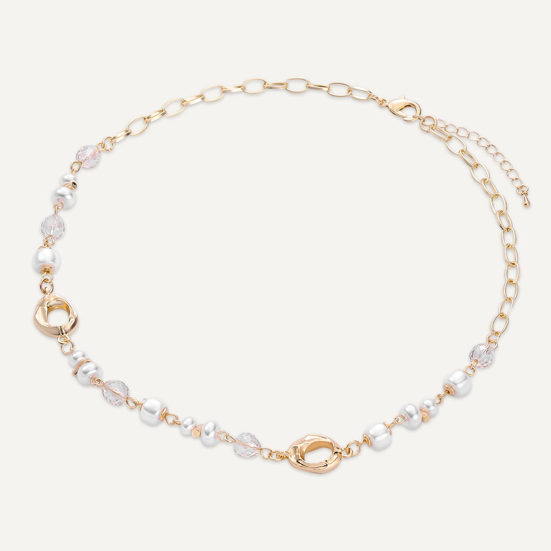 D&X London Pearl & Crystal Short Necklace in Gold Tone