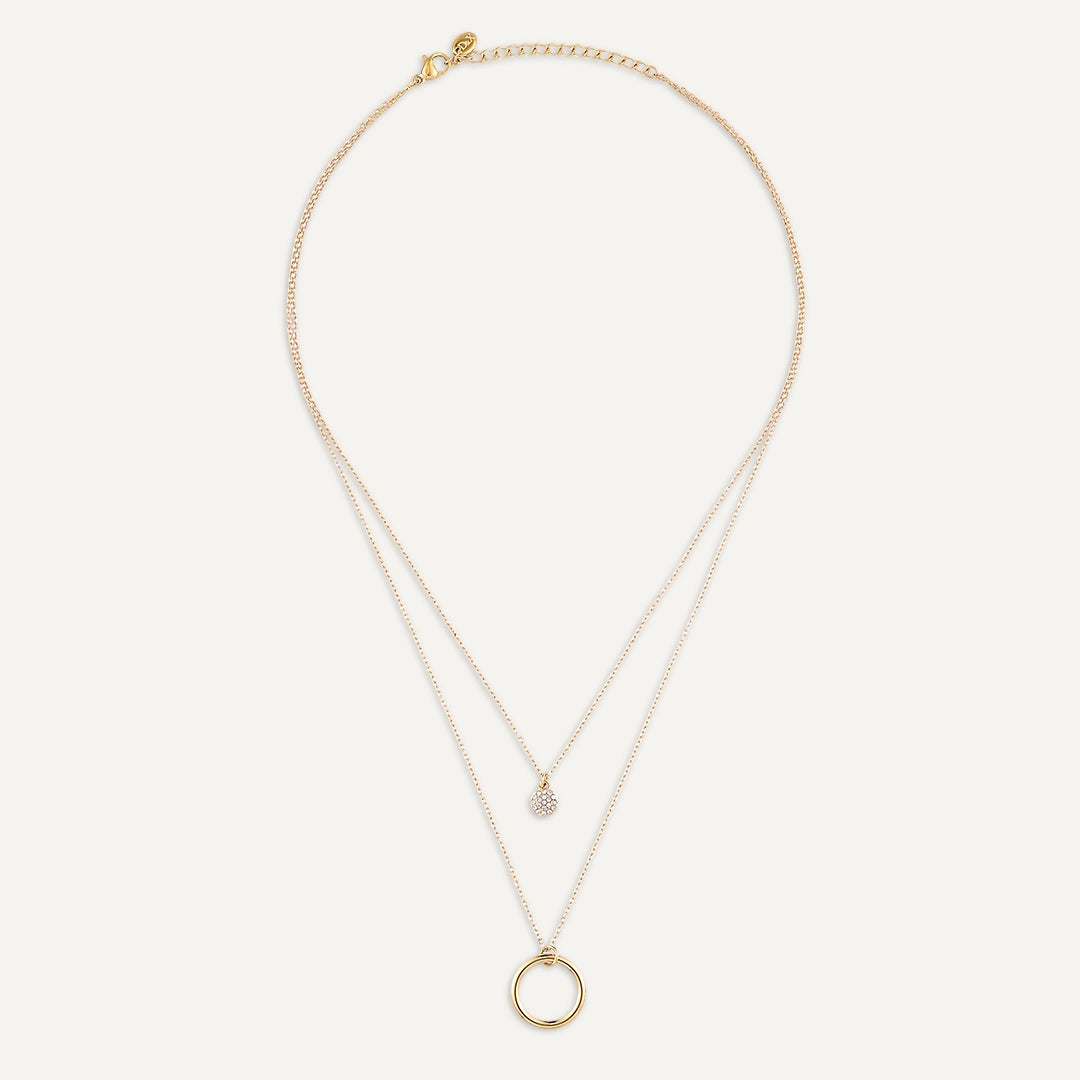D&X London Vibes Double Layer Circle Pendant Necklace 18k Gold Plated