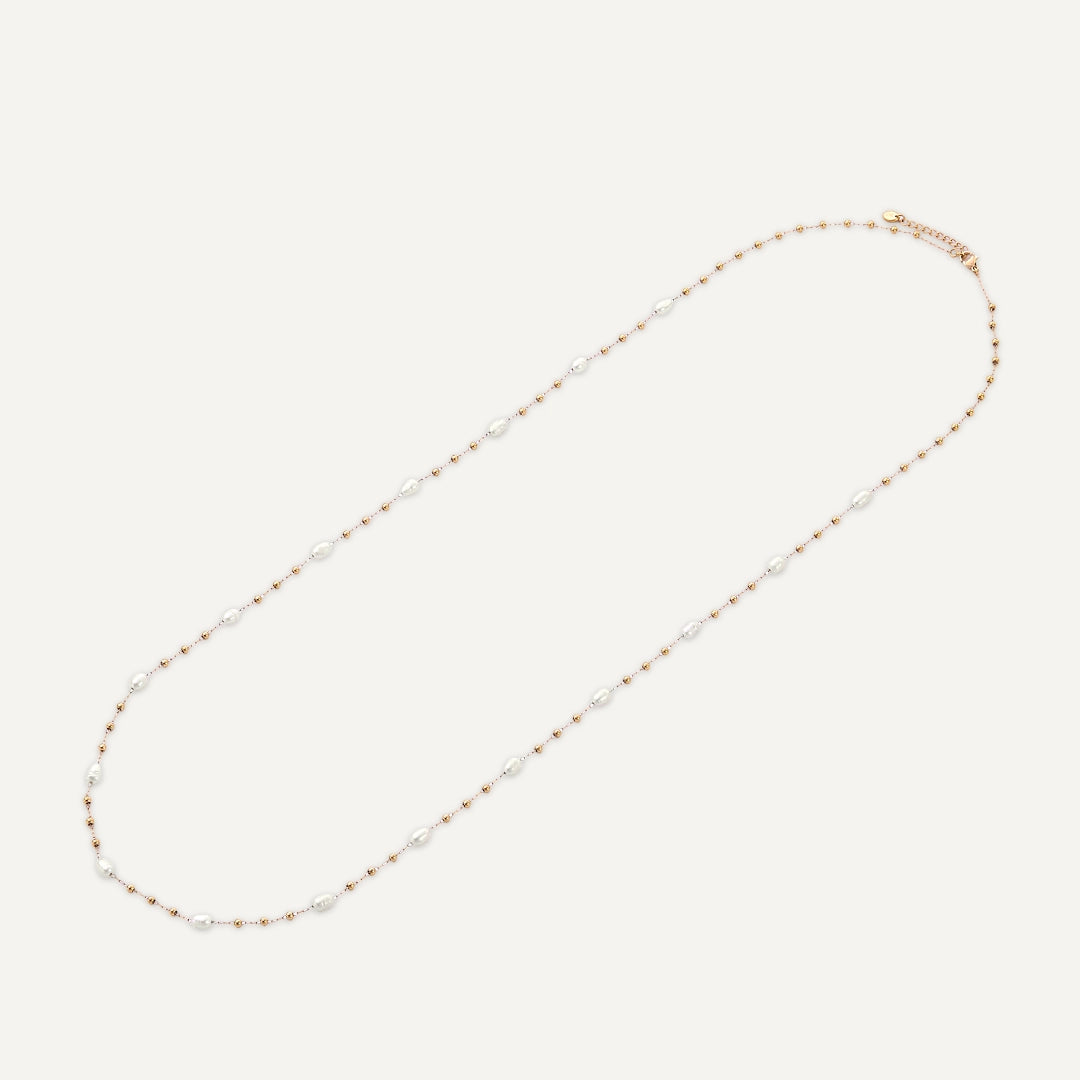 D&X London Vibes Long Necklace with Rice Pearls 18k Gold Plated