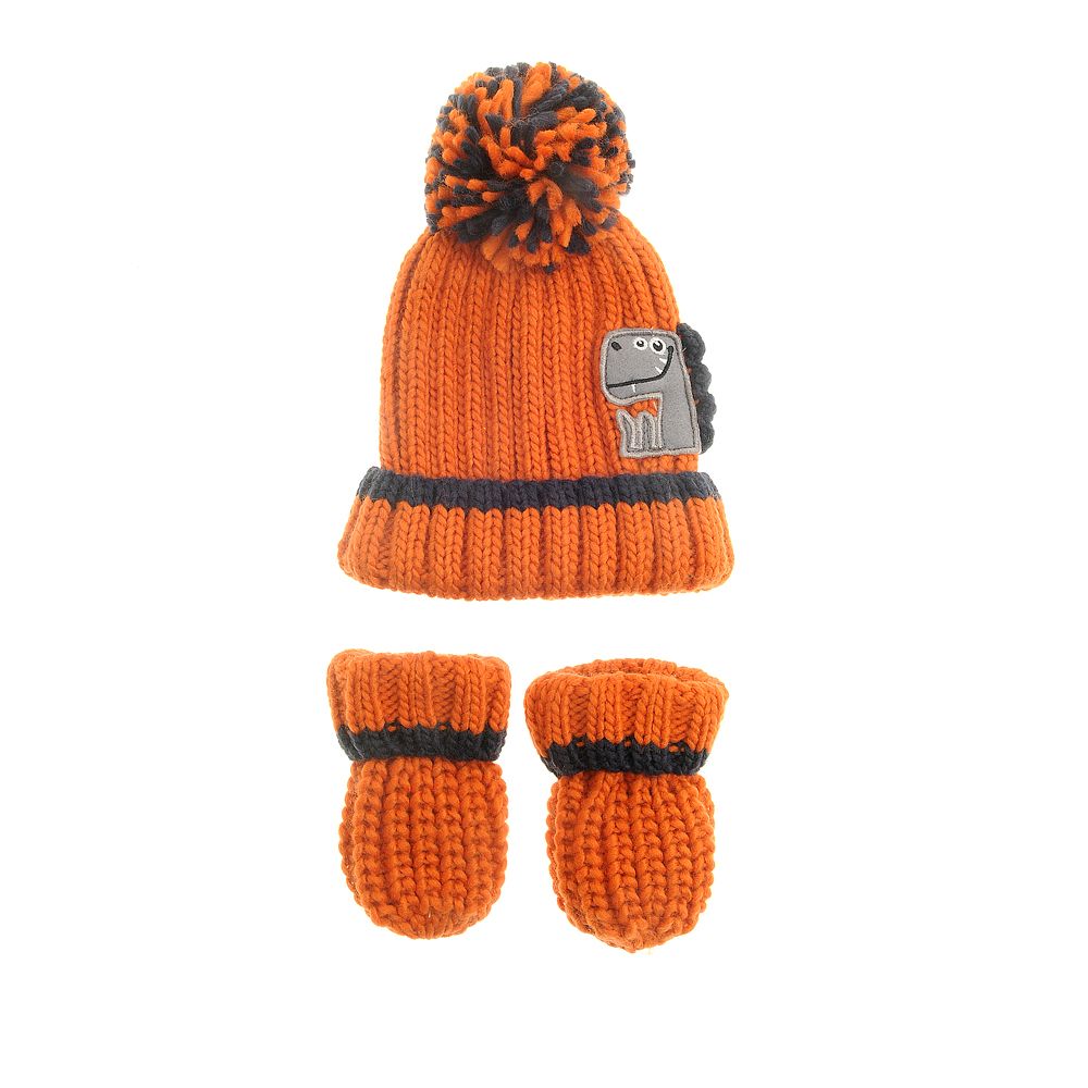 Ziggle Orange Dinosaur Bobble Hat and Mittens
