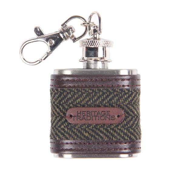Heritage Traditions Tweed Hipflask 1oz - Green Herringbone