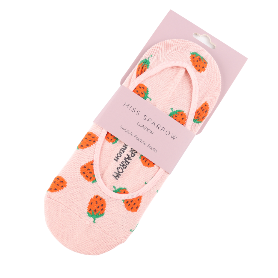 Miss Sparrow Strawberries Invisible Footsie Socks Dusky Pink