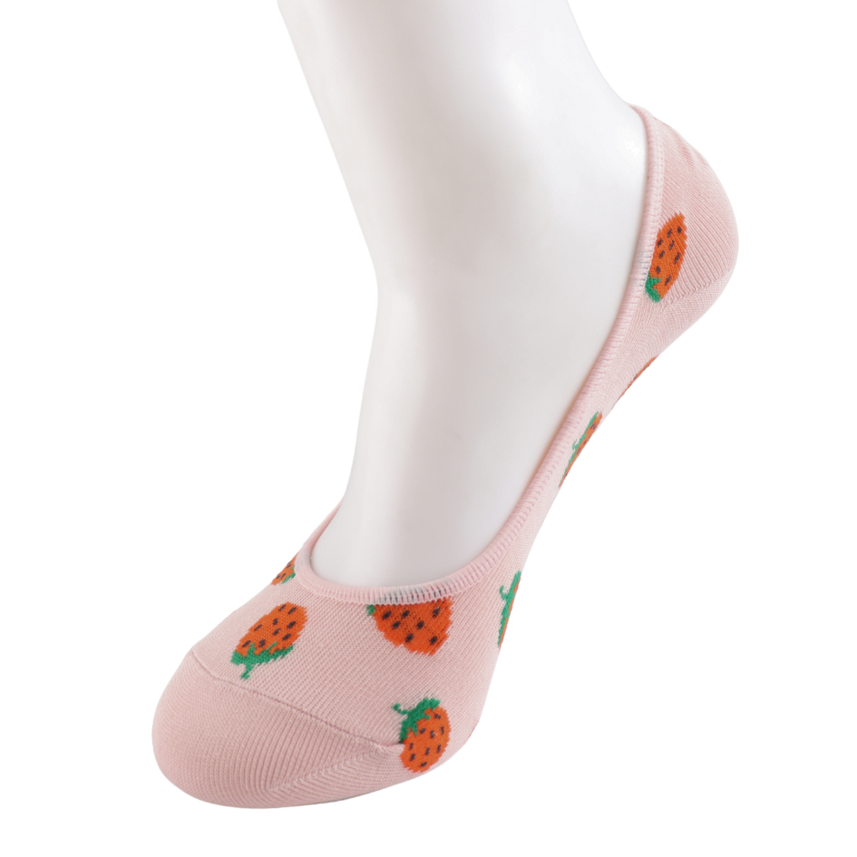 Miss Sparrow Strawberries Invisible Footsie Socks Dusky Pink
