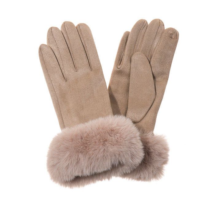 Accessories by Park Lane Faux Fur Suede Gloves Linen