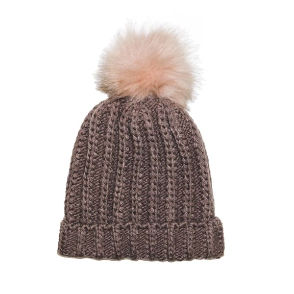 Aran Fisherman Stitch Fur Pom Hat - Mushroom/Oatmeal