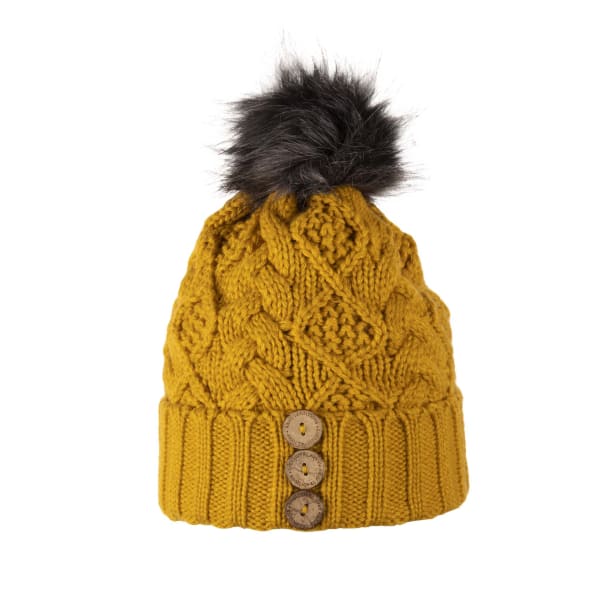 Aran Diamond Cable Button Hat - Amber / Grey