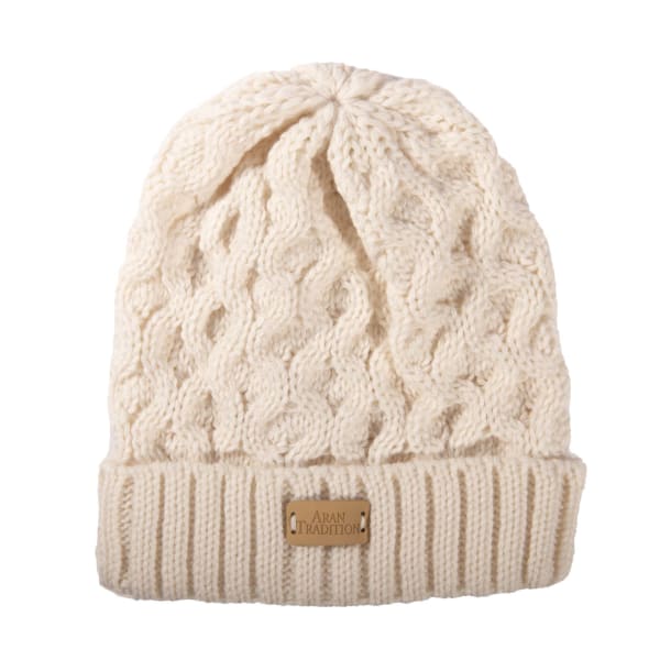 Aran Cable Beanie Hat - Cream