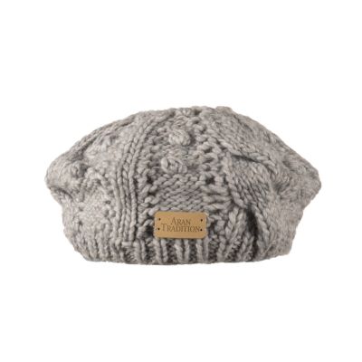 Aran Knit Beret - Grey Marl