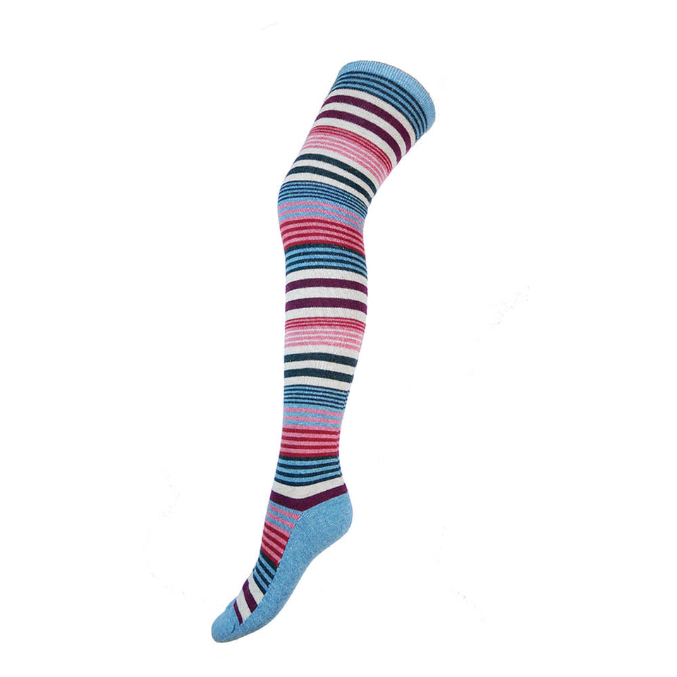 Gemjar Red & Blue Striped Over The Knee Wool Blend Socks Size