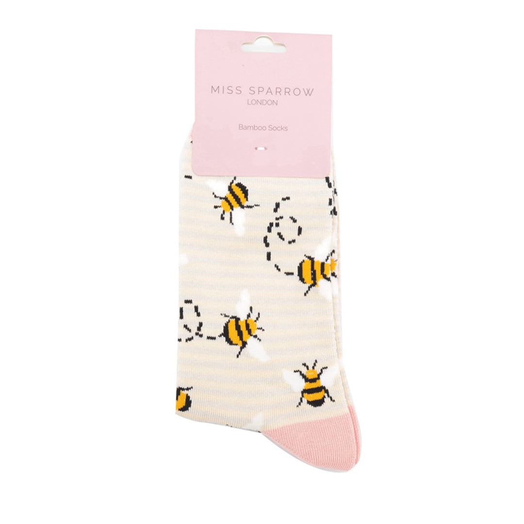 Miss Sparrow Bees Stripes Silver & Cream