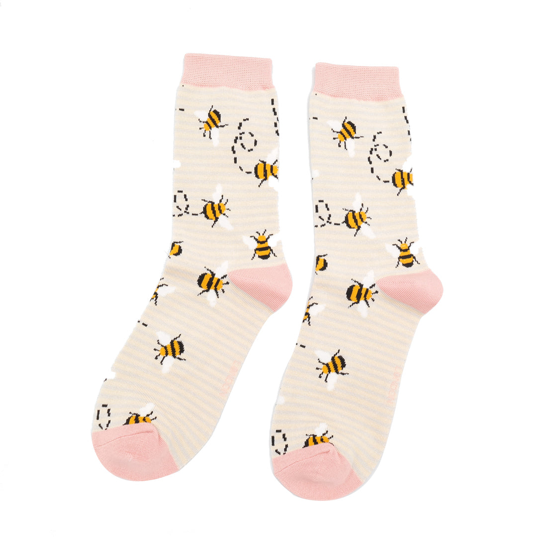 Miss Sparrow Bees Stripes Silver & Cream