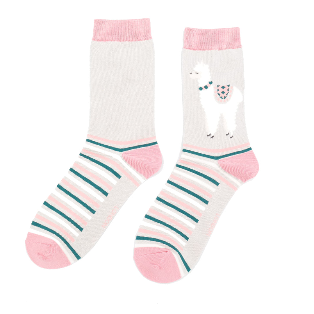 Miss Sparrow Llama Stripes Socks Silver