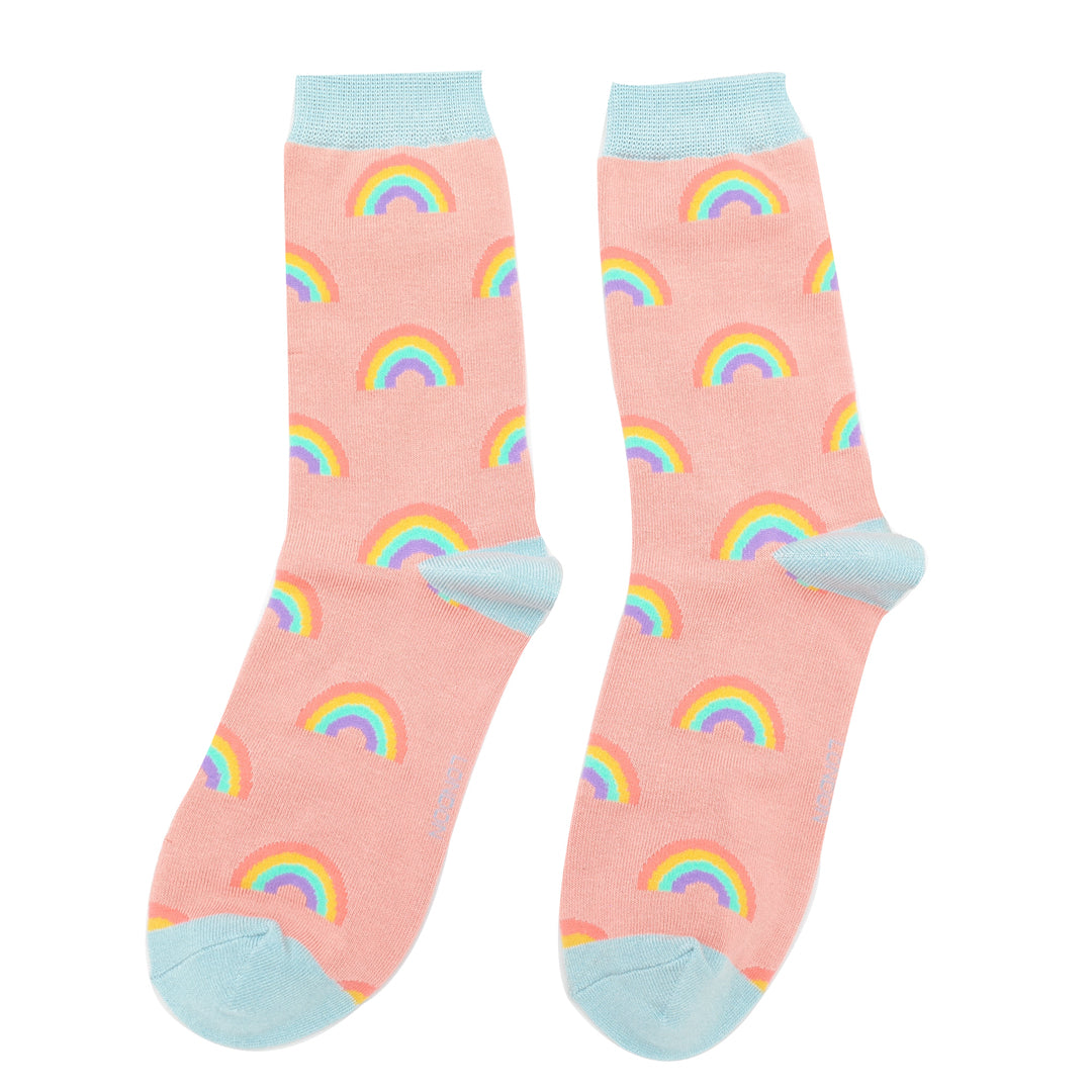 Miss Sparrow Rainbows Socks Salmon