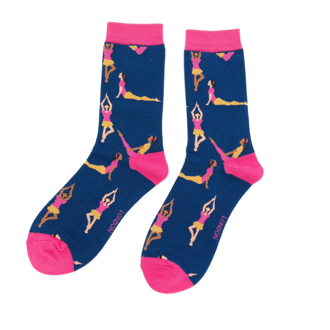 Miss Sparrow Yoga Poses Socks Navy
