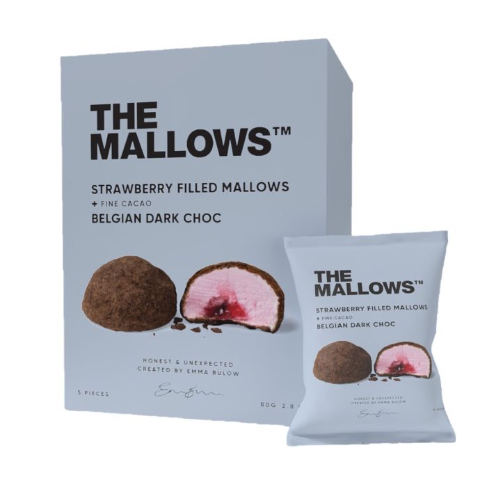 The Mallows Dark Chocolate StrawberryFilled Mallows 80g
