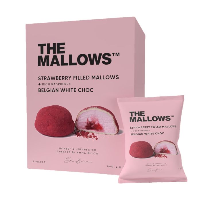 The Mallows Raspberry & White Chocolate Strawberry Filled Mallows 80g