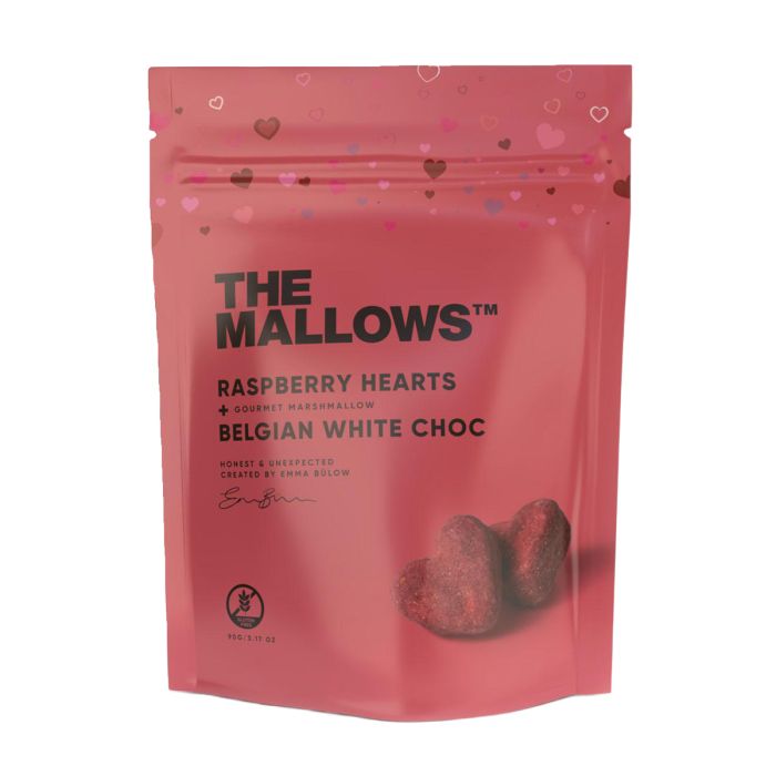 The Mallows Raspberry & White Chocolate Mallow Hearts 90g