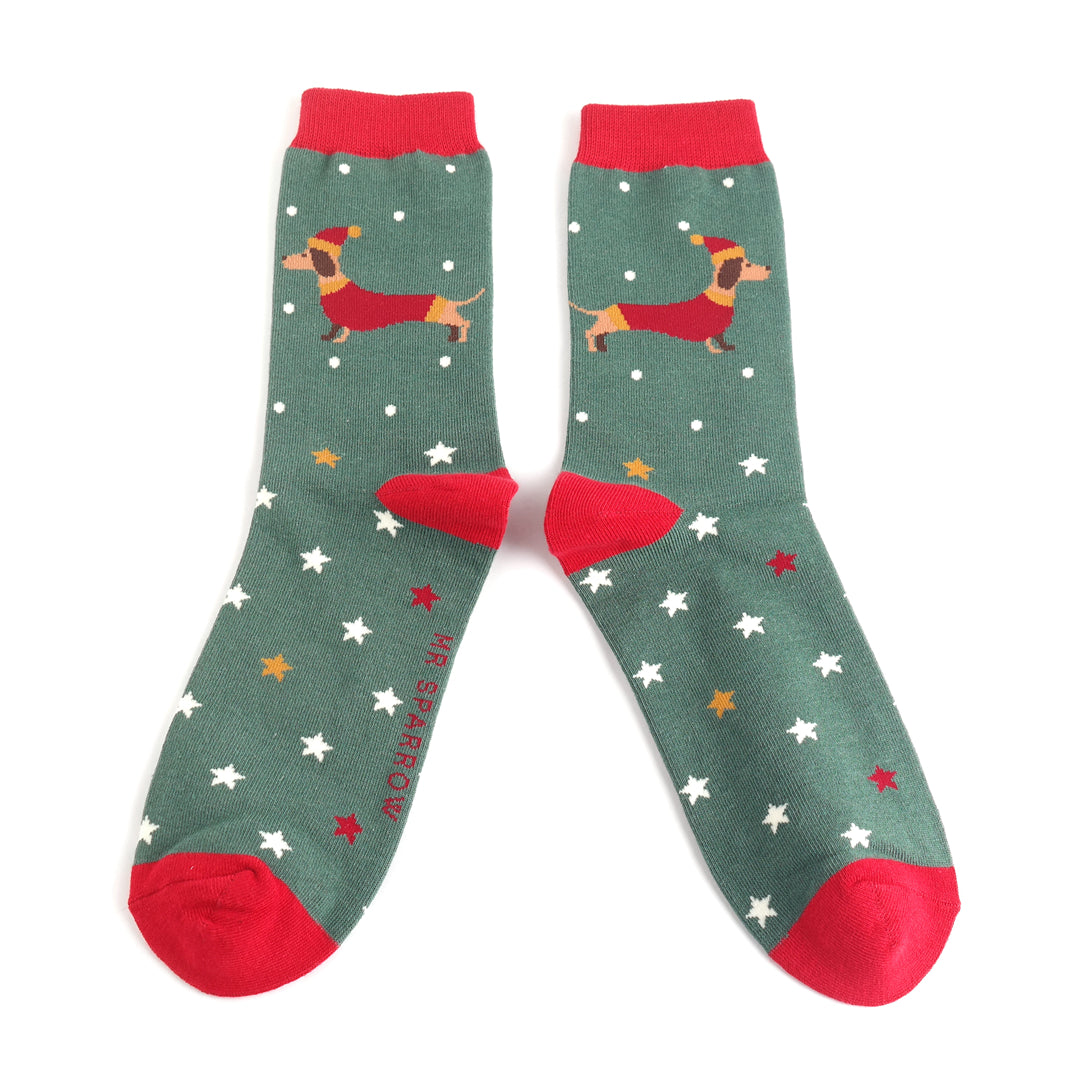 Mr Sparrow Festive Sausage Dogs Dark Green