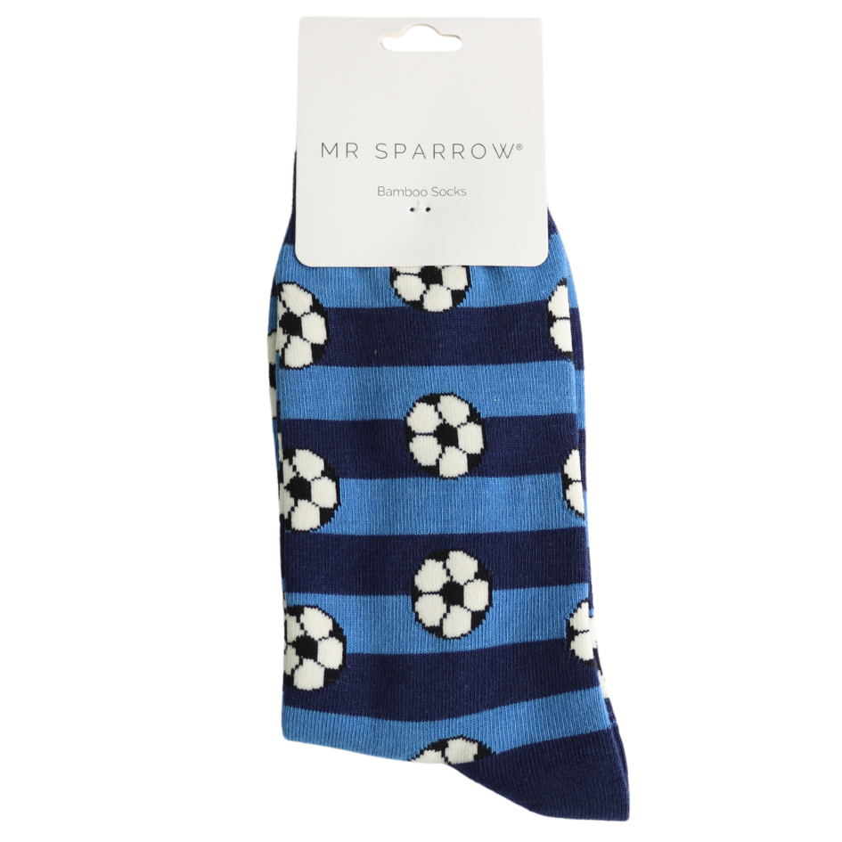 Mr Sparrow Footballs & Stripes Navy Socks
