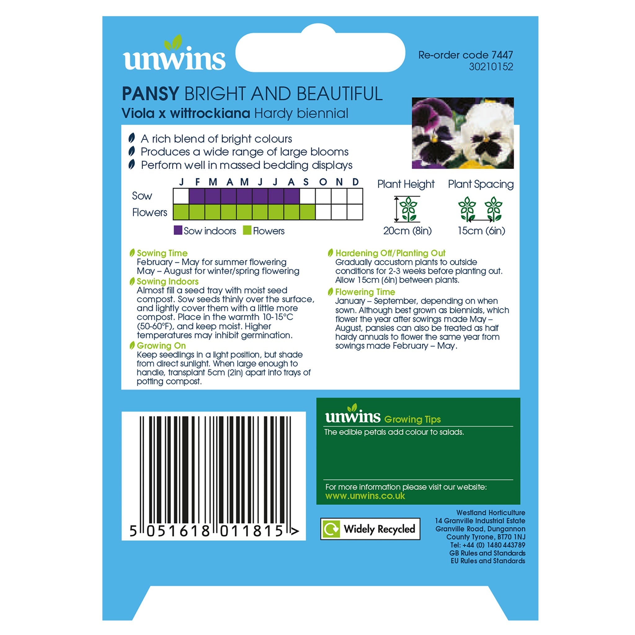 Unwins Pansy Bright and Beautiful Seeds
