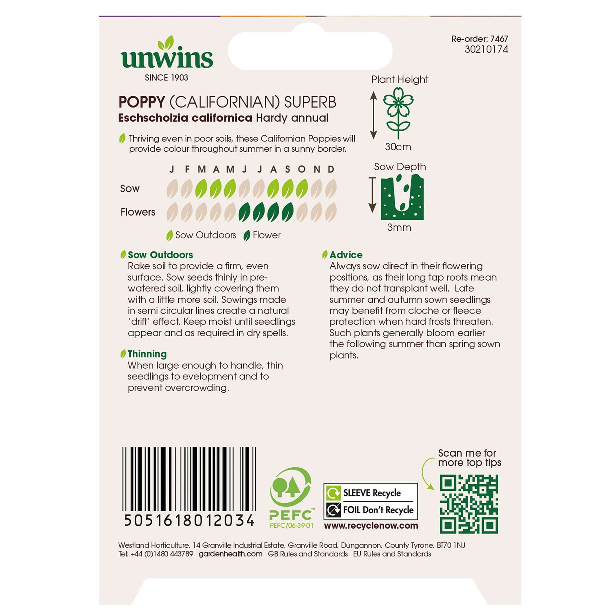 Unwins Californian Poppy Superb Seeds