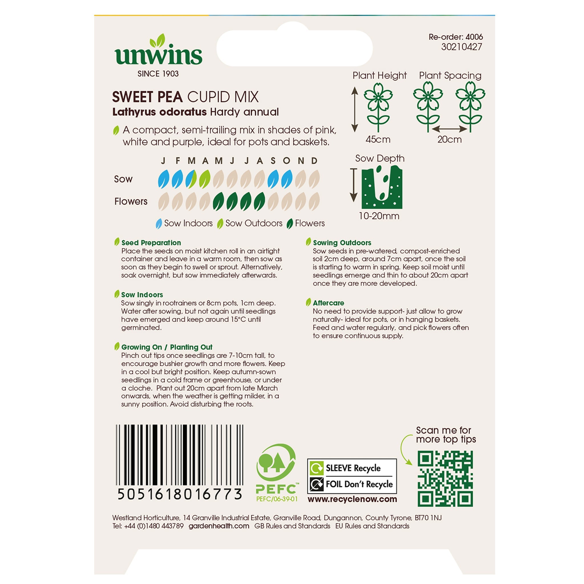 Unwins Sweet Pea Cupid Mix Seeds