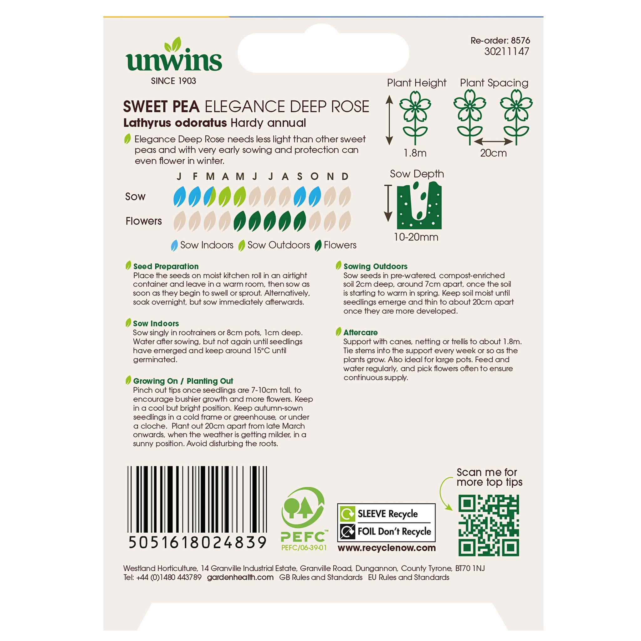 Unwins Sweet Pea Elegance Deep Rose