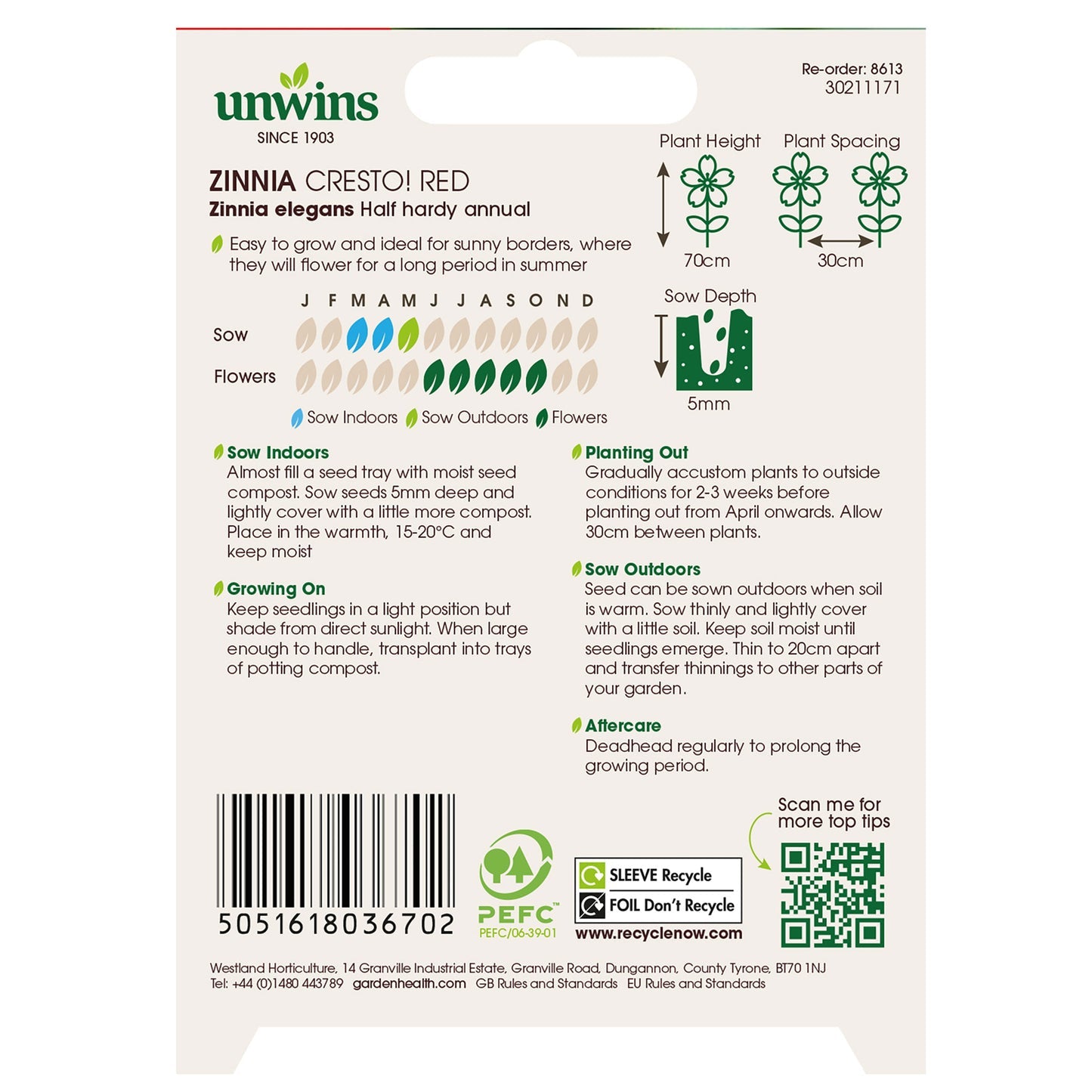 Unwins Zinnia Cresto Red