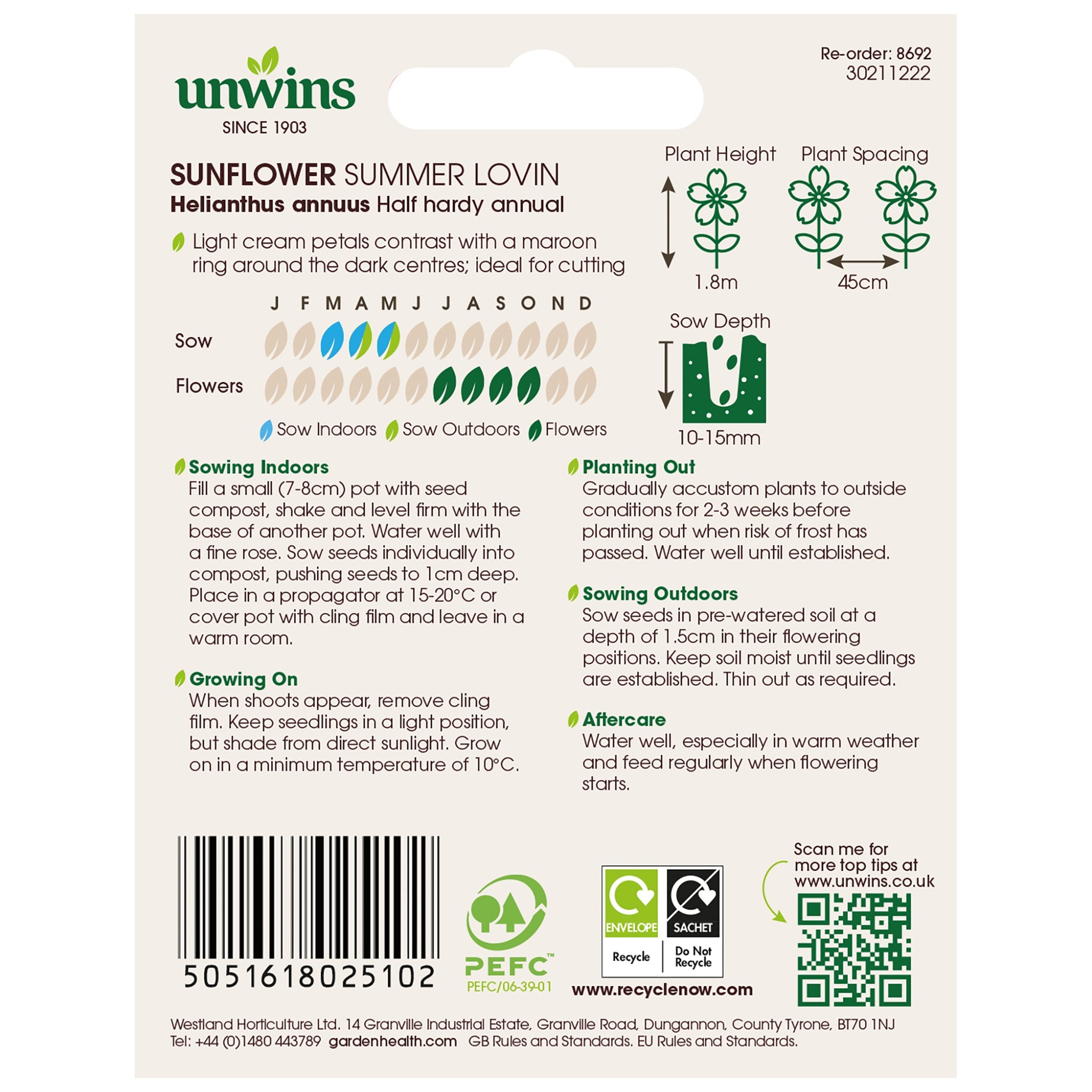 Unwins Sunflower Summer Lovin Seeds