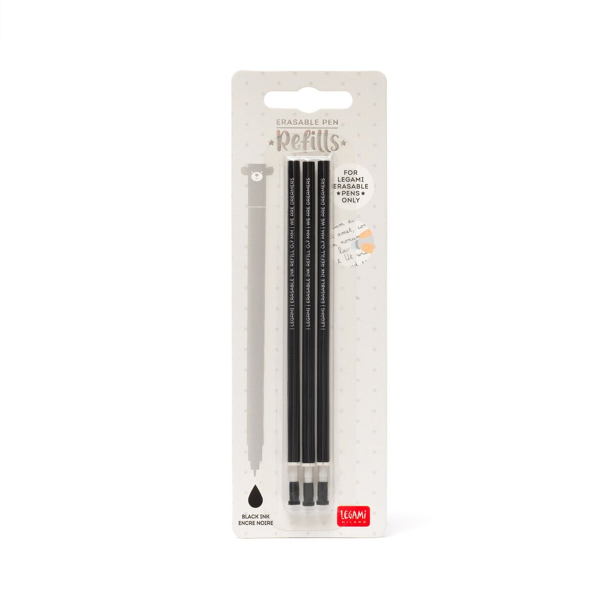 Legami Refill Erasable Pen Black Pack 3 Pcs