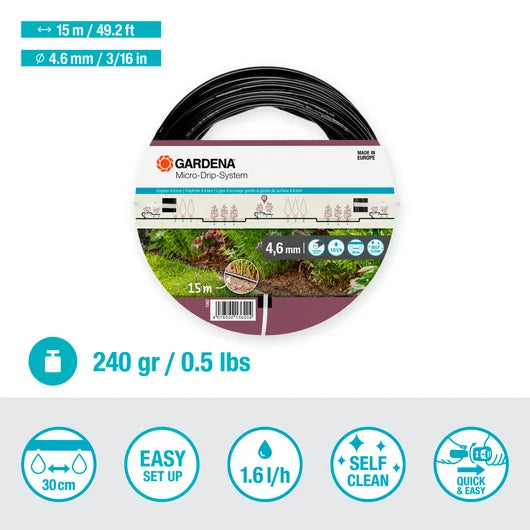 Gardena Drip Irrigation Line 4.6 mm (3/16"), 15 m