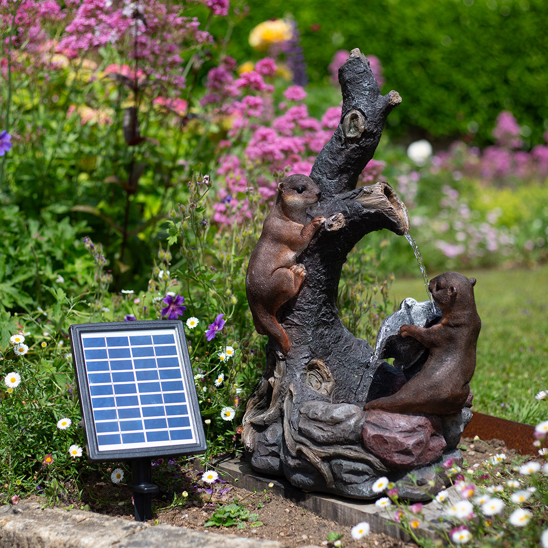 Easy Fountain Woodland Otters Day & Night Solar Water Feature
