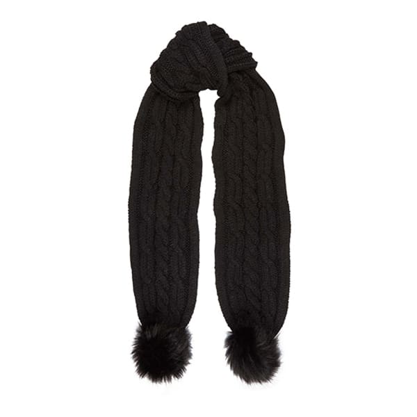 Aran Cable Pom Pom Scarf - Black