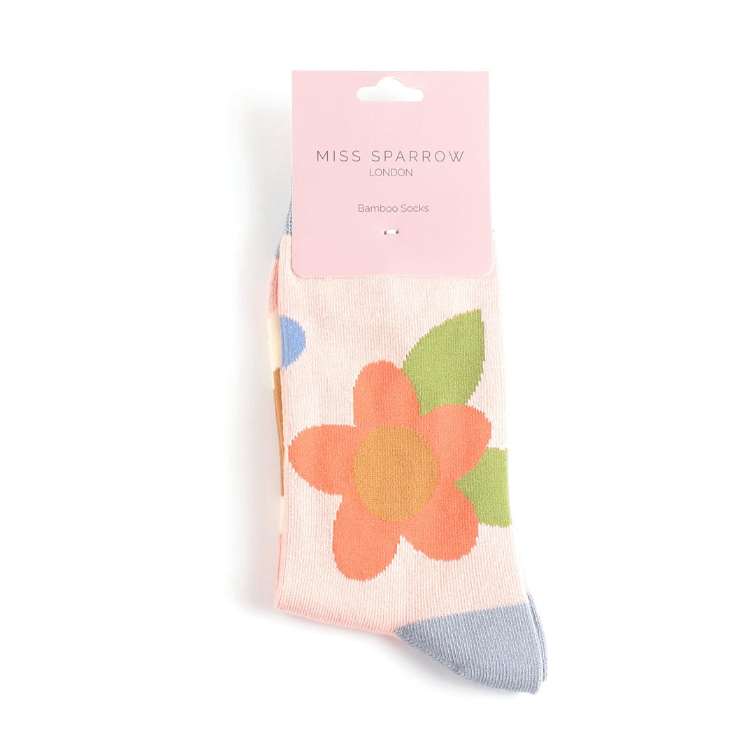 Miss Sparrow Large Flowers Socks Dusky Pink