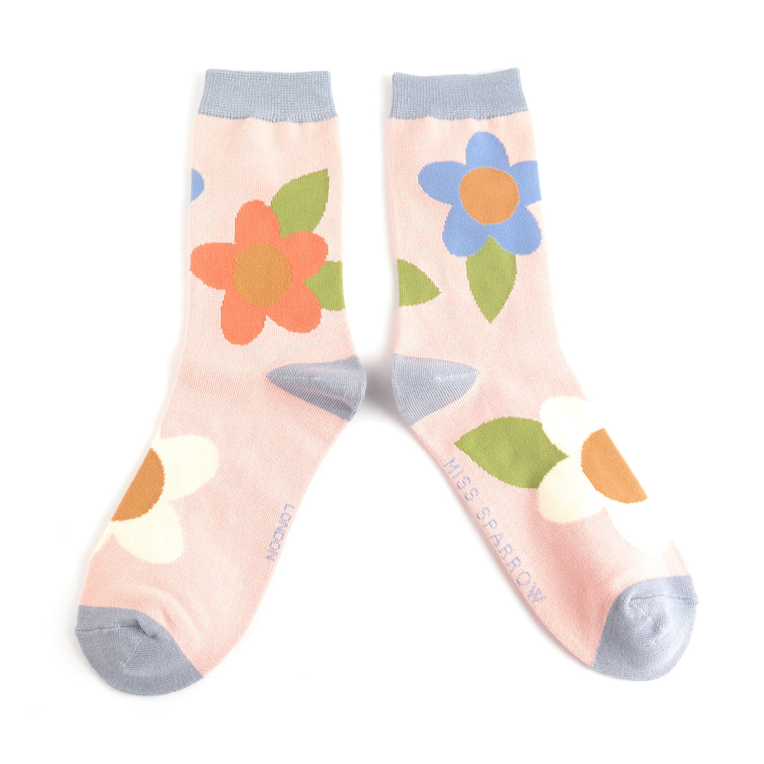 Miss Sparrow Large Flowers Socks Dusky Pink