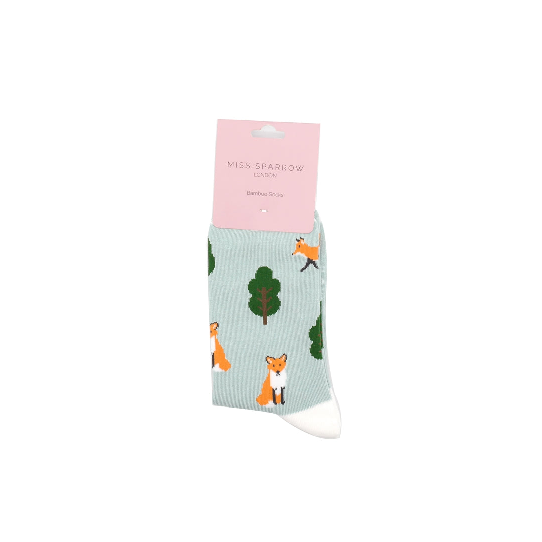 Miss Sparrow Fox in the Woods Socks Duck Egg