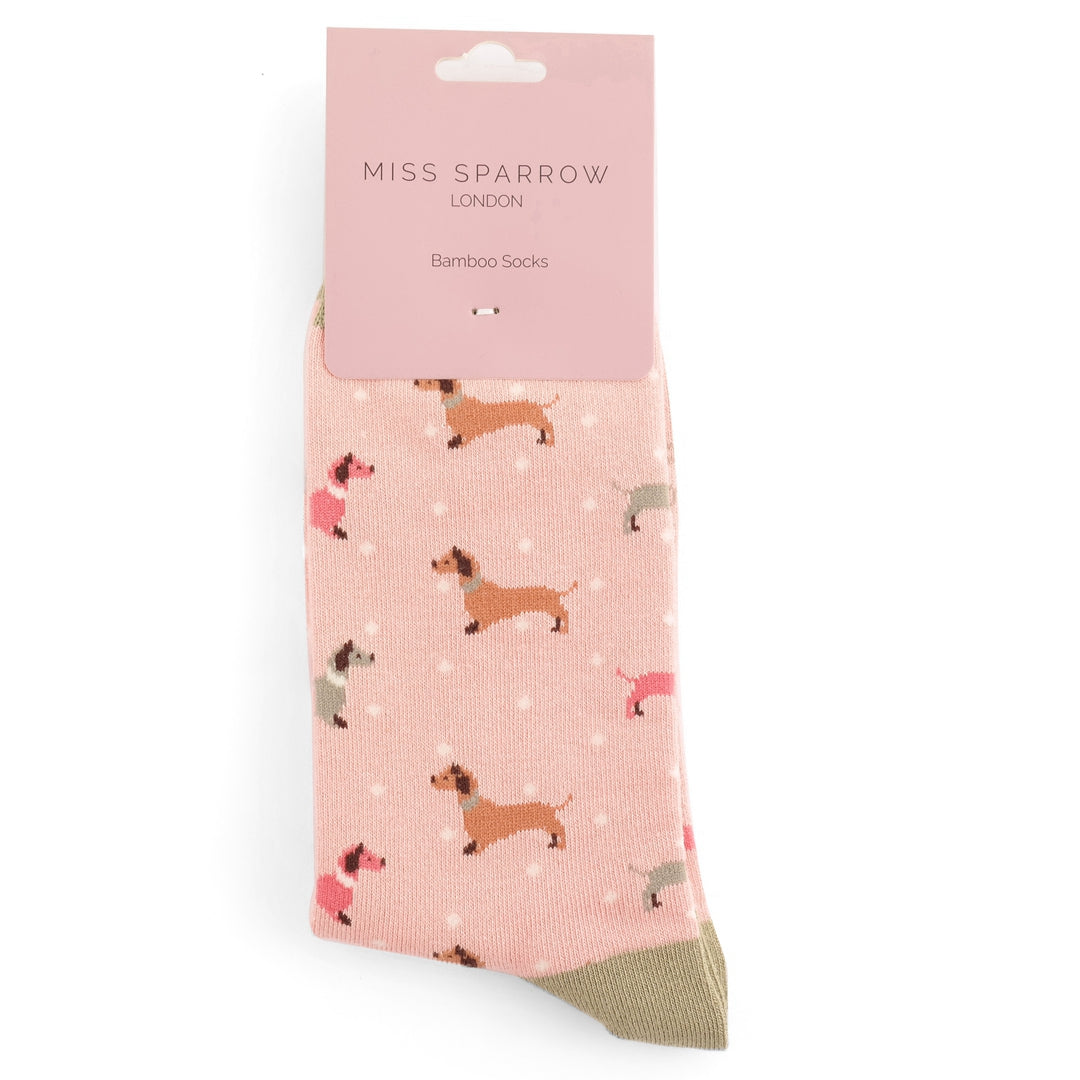 Miss Sparrow Sausage Dog & Spots Socks Dusky Pink