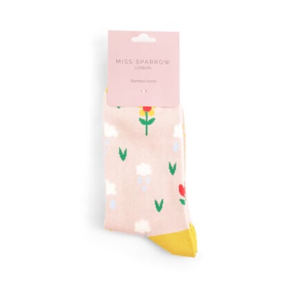 Miss Sparrow Rainclouds & Flowers Socks Light Pink