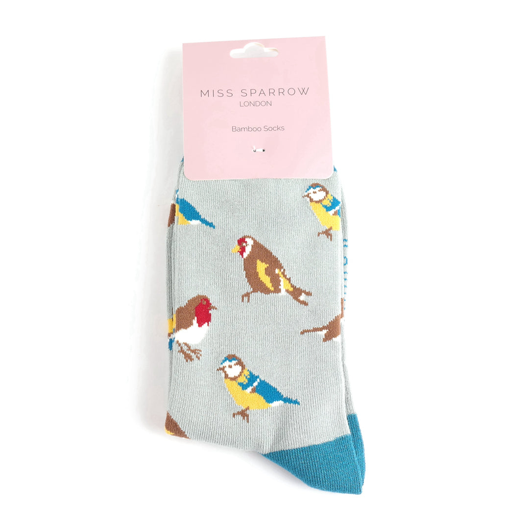 Miss Sparrow Garden Birds Socks Aqua